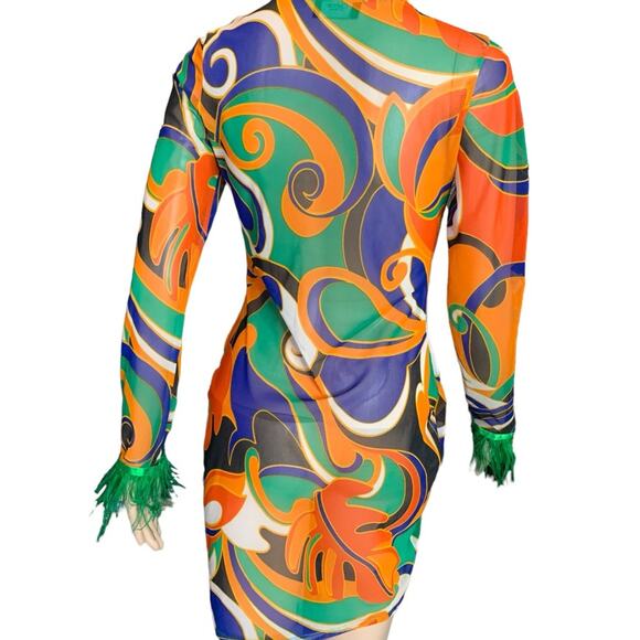 Cherie LA Women's Size Medium Mini Dress Sheer 70’s Hippie Psychedelic Body Con - Picture 6 of 12
